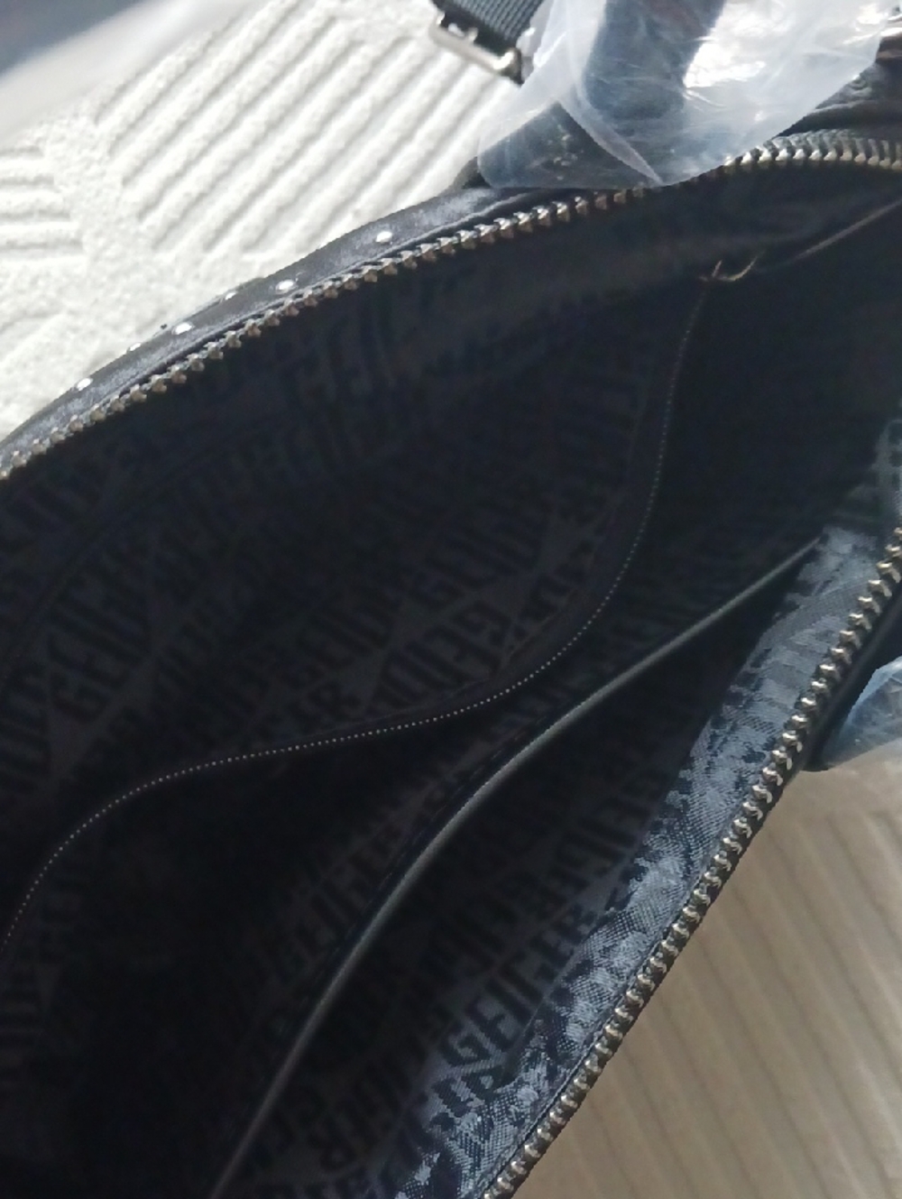 Kurt Geiger Studded Satin Black Crossbody Tote Bag NWT With Branded Dusty - Picture 6 of 7